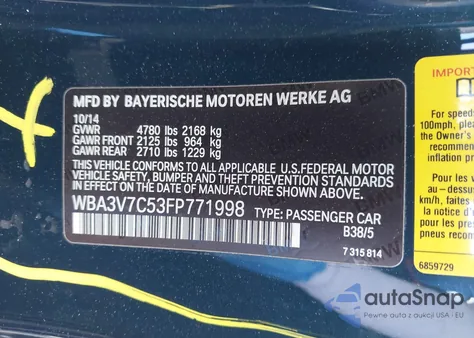 2015 BMW 428I from USA, damaged, VIN WBA3V7C53FP771998